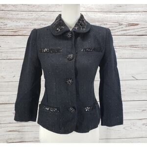 Bloomingdale's Women's Black Tweed Metallic Sequin Blazer Jacket Size 2P